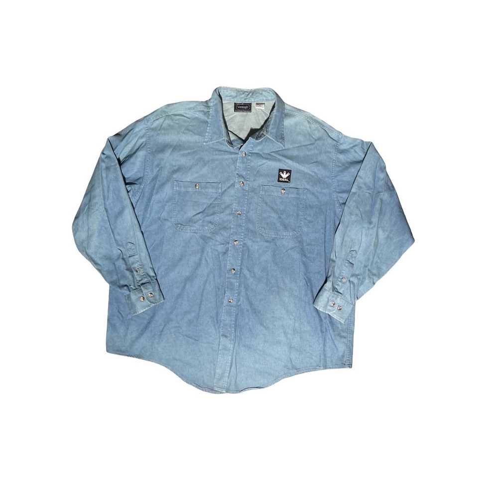 Vintage Vantage Custom Classics Denim Shirt Mens XXL Light Wash Blue Made in USA